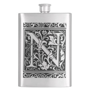 Buchstabe N Mittelalterliche Monogramm-Kunst Neue Flachmann