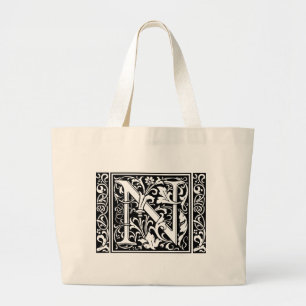 Buchstabe N Mittelalterliche Monogramm-Kunst Neue  Jumbo Stoffbeutel