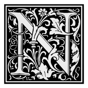 Buchstabe N Mittelalterliche Monogramm-Kunst Neue  Poster