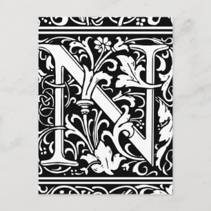Buchstabe N Mittelalterliche Monogramm-Kunst Neue Postkarte
