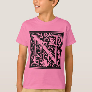 Buchstabe N Mittelalterliche Monogramm-Kunst Nouve T-Shirt