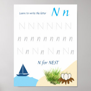 Buchstabe N Nachspurposter für Kinder Poster