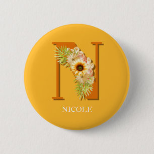 Buchstabe N Sonnenblume Florales Monogramm mit Nam Button