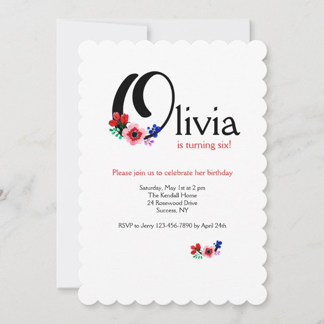 Buchstabe "O" (Vorname mit Buchstabe O hinzufügen) Einladung (Vorderseite)