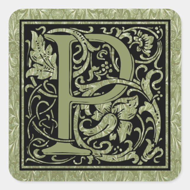 Buchstabe P Erster Buchstabe Monogramm Quadratischer Aufkleber (Vorderseite)