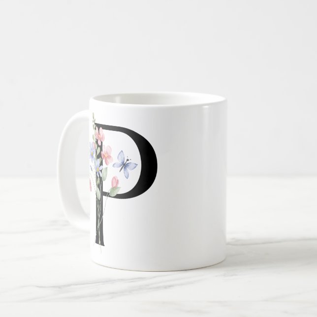 Buchstabe P mit Blumen Kaffeetasse (Vorderseite Links)