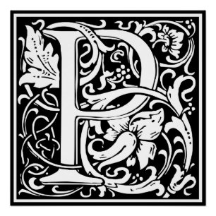 Buchstabe P Mittelalterliche Monogramm-Kunst Art N Poster