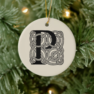 Buchstabe P Monogramm Vintage-Keltischer Knoten Dr Keramik Ornament