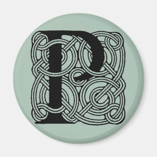 Buchstabe P Monogramm Vintage-Keltischer Knoten Dr Magnet