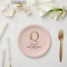 Buchstabe Q Gold Monogramm Blush Rosa Rosen