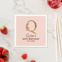 Buchstabe Q Gold Monogramm Blush Rosa Rosen