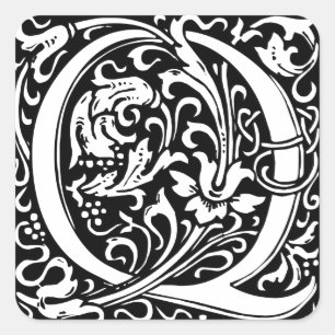 Buchstabe Q Mittelalterliche Monogramm-Kunst Art N Quadratischer Aufkleber