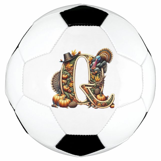 Buchstabe Q Thanksgiving-Style Truthahn  Fußball (Vorderseite)