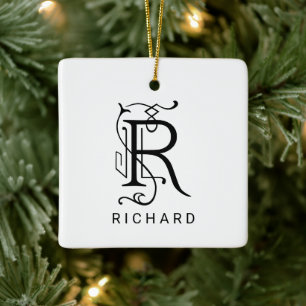 Buchstabe R Elegantes Monogramm-Weihnachtsornament Keramikornament