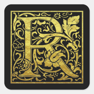 Buchstabe R Imitate mit dem ersten Buchstaben Gold Quadratischer Aufkleber