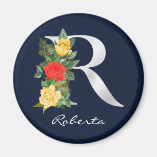 Buchstabe R Name Floral White Metallic Monogra Magnet