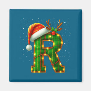 Buchstabe R Weihnachten Kariert Santa Hut Monogram Magnet