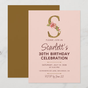 Buchstabe S Gold Monogramm Blush Rosa Rosen Einladung