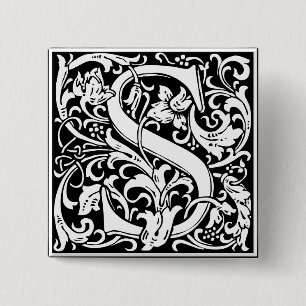 Buchstabe S Mittelalterliche Monogramm-Kunst Art N Button