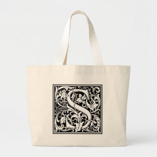 Buchstabe S Mittelalterliche Monogramm-Kunst Art N Jumbo Stoffbeutel