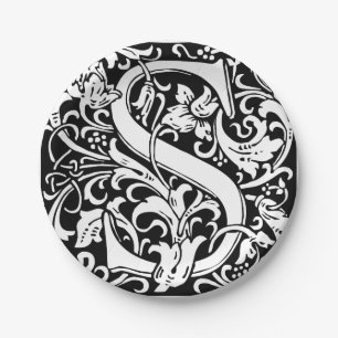 Buchstabe S Mittelalterliche Monogramm-Kunst Art N Pappteller