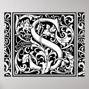 Buchstabe S Mittelalterliches Monogramm Vintage In Poster