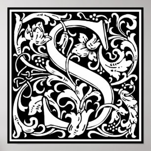 Buchstabe S Mittelalterliches Monogramm Vintage In Poster