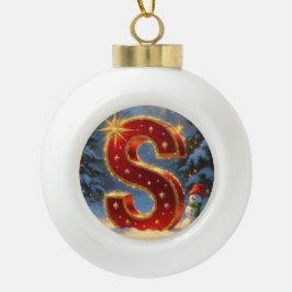 Buchstabe S Weihnachtsmann aus Schnee Personalisie Keramik Kugel-Ornament