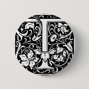 Buchstabe T Mittelalterliche Monogramm-Kunst Art N Button