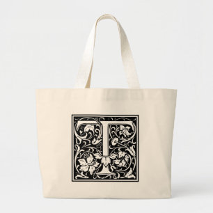 Buchstabe T Mittelalterliche Monogramm-Kunst Art N Jumbo Stoffbeutel