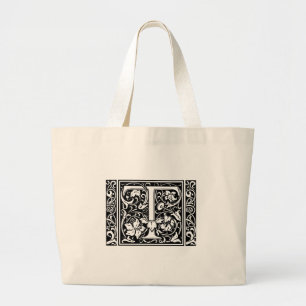 Buchstabe T Mittelalterliche Monogramm-Kunst Art N Jumbo Stoffbeutel