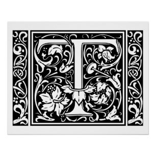 Buchstabe T Mittelalterliche Monogramm-Kunst Art N Poster