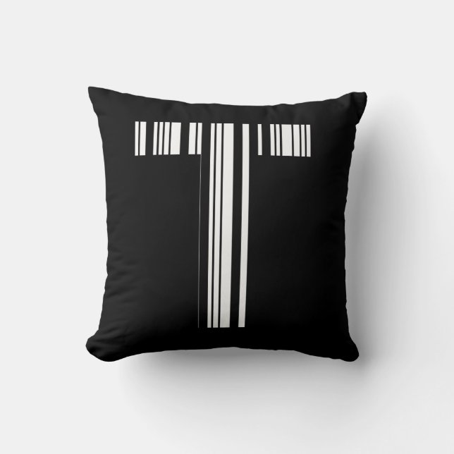BUCHSTABE T STRICHCODE Erstes Anfangsbuchstaben-St Kissen (Vorderseite)