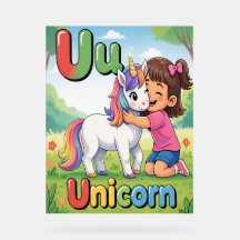 Buchstabe U Alphabetposter – U steht für Einhorn –