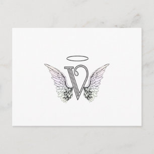 Buchstabe V Anfangsmonogramm mit Angel Wings & Hal Postkarte