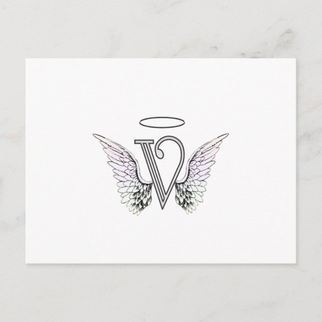 Buchstabe V Anfangsmonogramm mit Angel Wings & Hal Postkarte (Vorderseite)