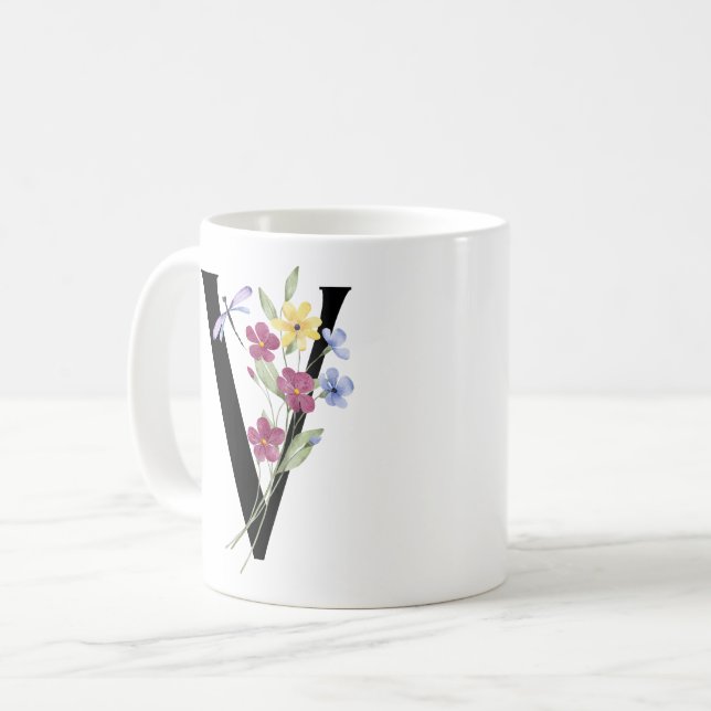 Buchstabe V mit Blumen Kaffeetasse (Vorderseite Links)
