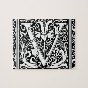 Buchstabe V Mittelalterliche Monogramm-Kunst Art N Puzzle