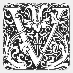 Buchstabe V Mittelalterliche Monogramm-Kunst Art N Quadratischer Aufkleber