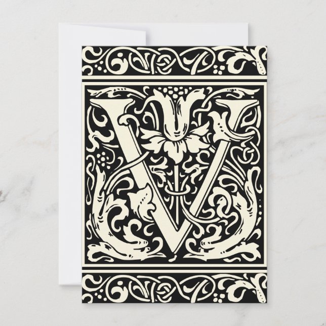 Buchstabe V Mittelalterliches Monogramm Jugendstil Einladung (Vorderseite)