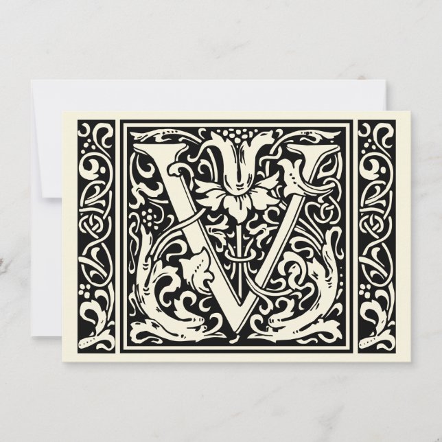 Buchstabe V Mittelalterliches Monogramm Jugendstil Einladung (Vorderseite)