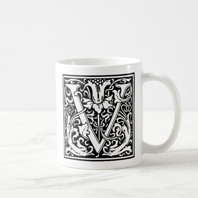 Buchstabe V Mittelalterliches Monogramm Jugendstil Kaffeetasse (Rechts)