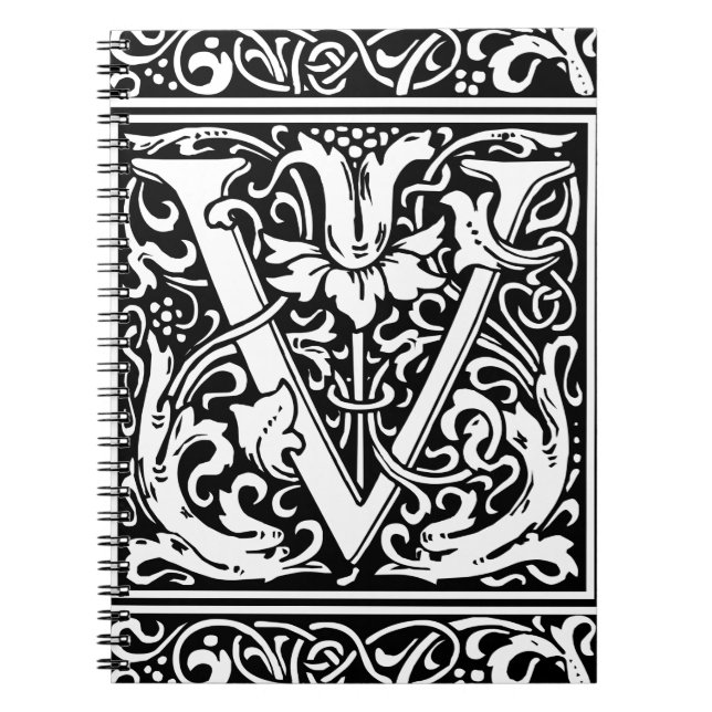 Buchstabe V Mittelalterliches Monogramm Jugendstil Notizblock (Vorderseite)