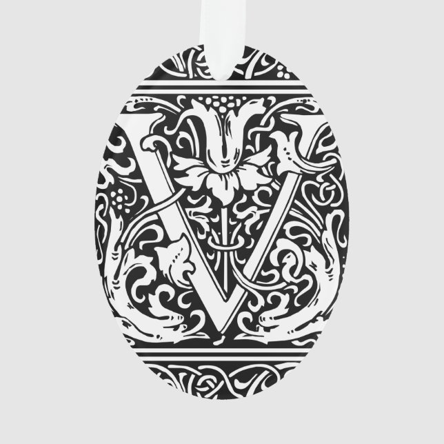 Buchstabe V Mittelalterliches Monogramm Jugendstil Ornament (Rückseite)