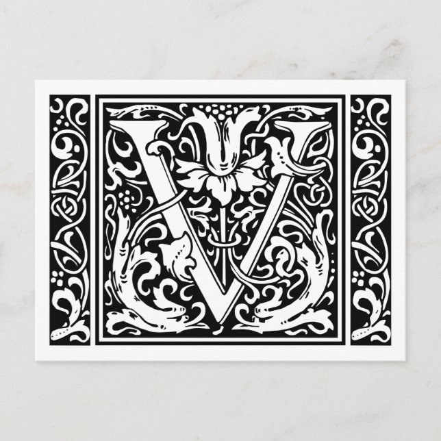 Buchstabe V Mittelalterliches Monogramm Jugendstil Postkarte (Vorderseite)