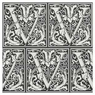 Buchstabe V Mittelalterliches Monogramm Jugendstil Stoff