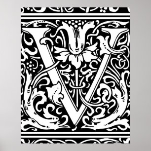 Buchstabe V Mittelalterliches Monogramm Vintage In Poster