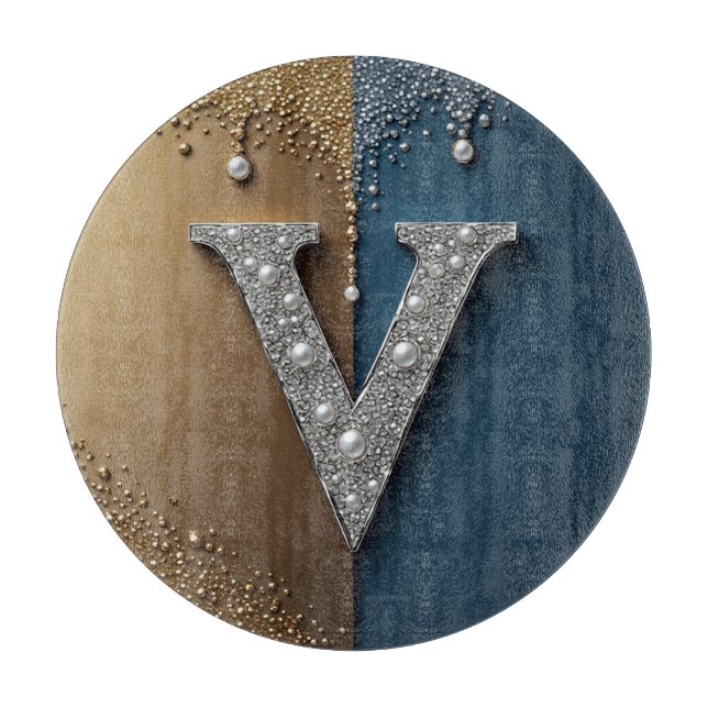 💎 Buchstabe V Monogramm Eleganter Luxus-Home-Stil Schneidebrett (Vorderseite)