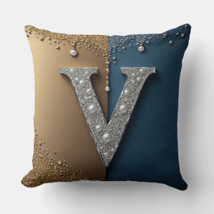 Buchstabe V Monogramm mit Diamanten Perlen Kissen