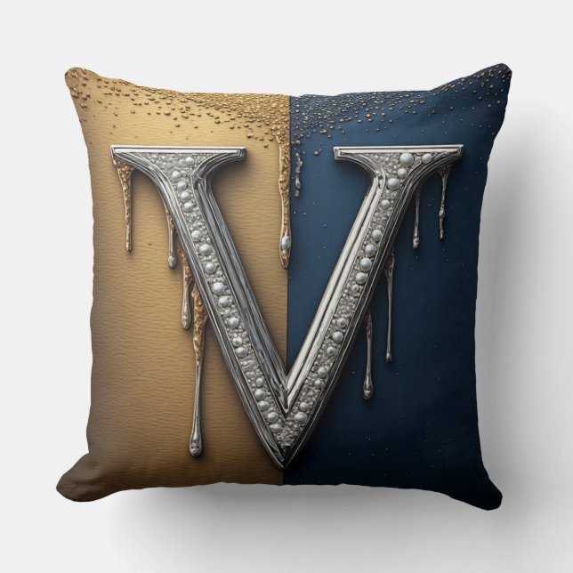 Buchstabe V Monogramm mit Diamanten Perlen Kissen (Vorderseite)